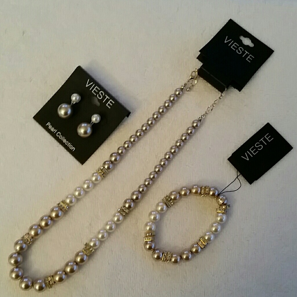 Vieste Faux Pearl Necklace, Earrings &Bracelet set
